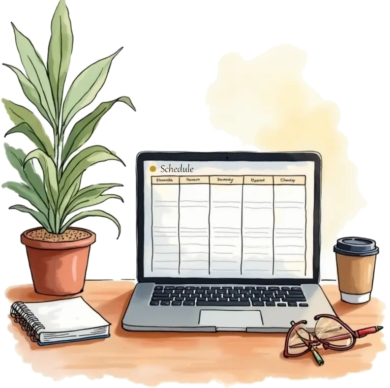 Laptop showing my busy teaching schedule