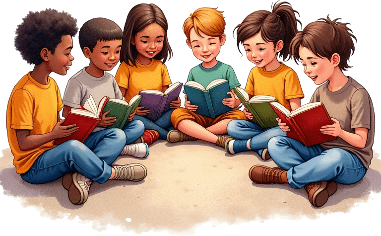 group of students reading together in a book club