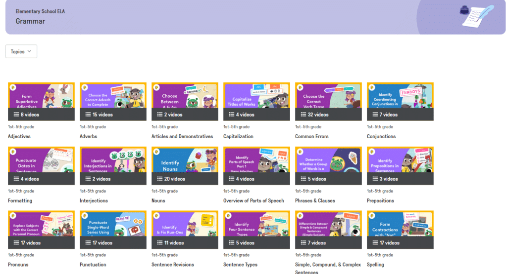 Edpuzzle Originals are 'done-for-you' videos. There are Edpuzzle originals on a variety of topics including a HUGE range of grammar videos. In this picture you see just some of the options available.
