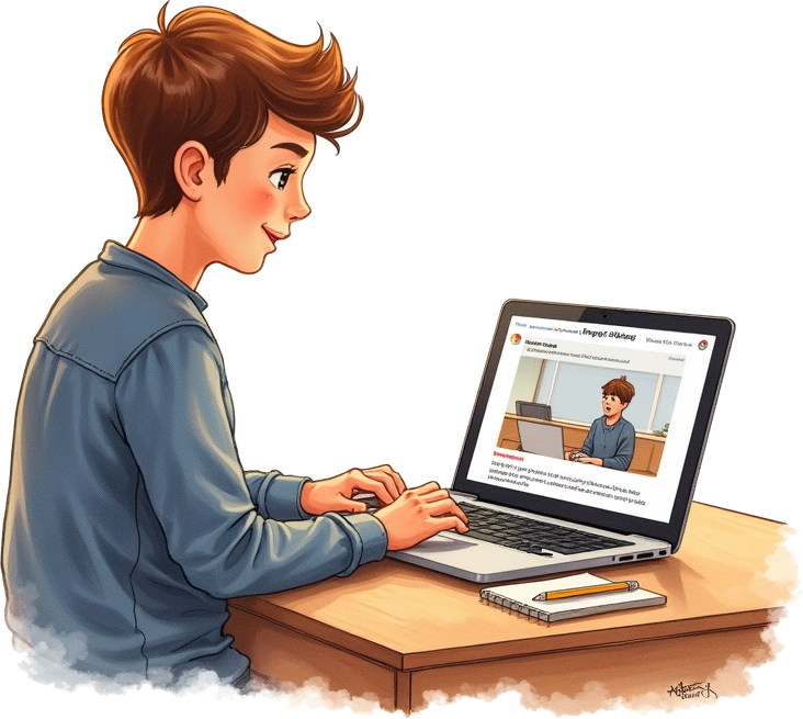 ESL student watching Edpuzzle video with writing prompt