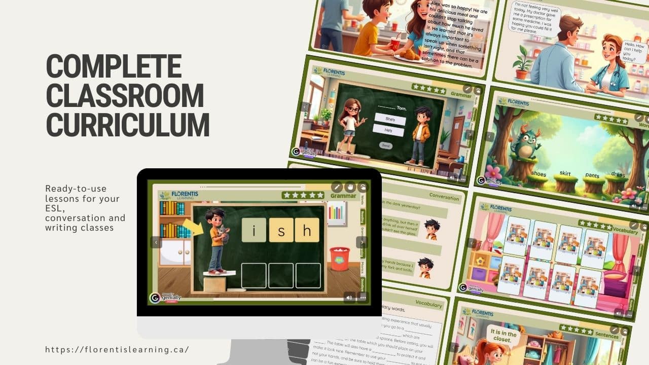 Complete Classroom Curriculum gives you access to all of the lessons including six levels of ESL lessons, writing lessons, and conversational lessons perfect for ESL beginners and intermediate learners.