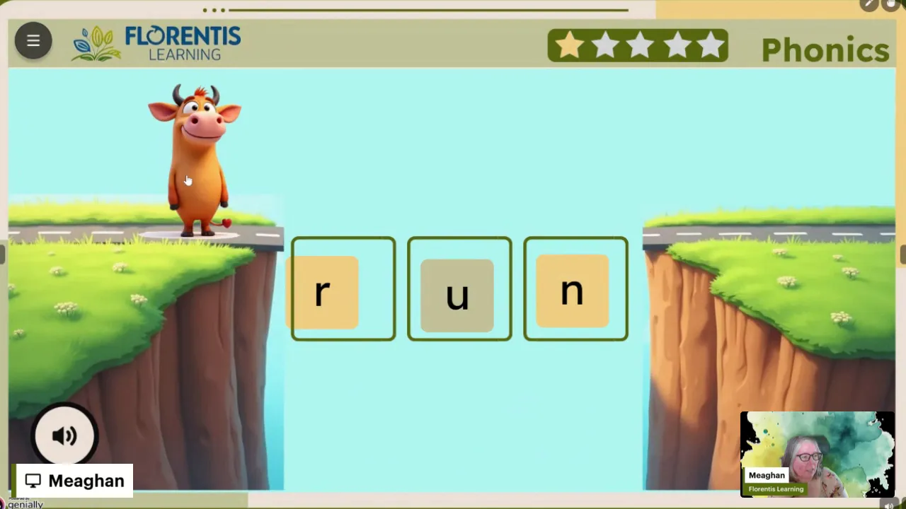 Interactive phonics game with rocks to cross the river