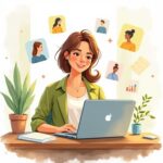 Online teacher organizing lessons and student information, representing clear online teaching organization and reduced cognitive load.