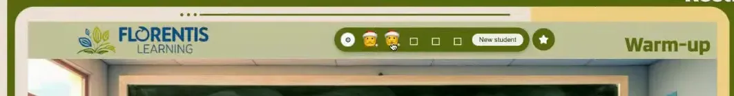 Bright webinar slide showing a classroom chalkboard that reads 'How are you? / How's the weather?' with emoji reward icons along the bottom and Florentis Learning header.