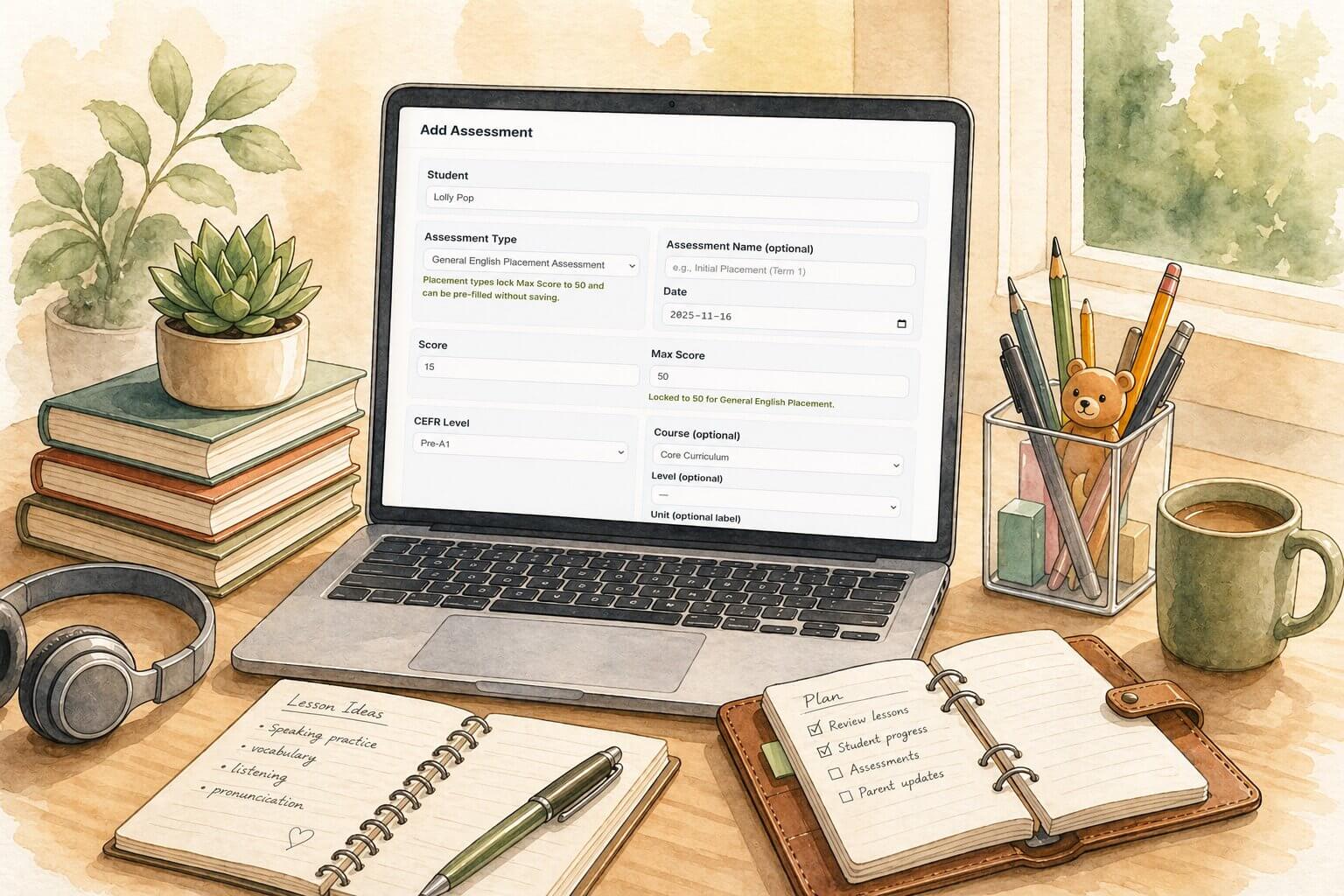 Add an assessment record to your student file in the Teacher Hub