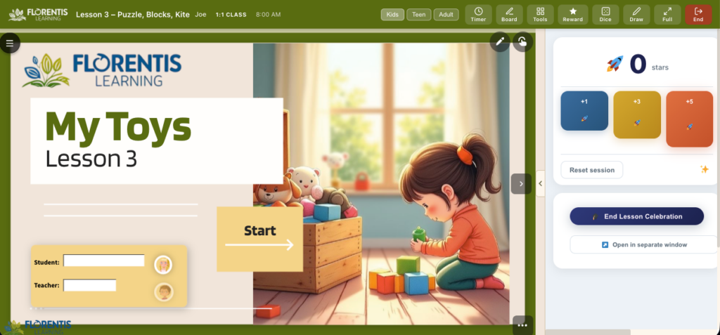 Click the 'Start Next Lesson' button from the All-in-One Teacher Dashboard to enter the live teaching mode. When you use the Teacher Hub to launch lessons, you get access to additional teaching tools.